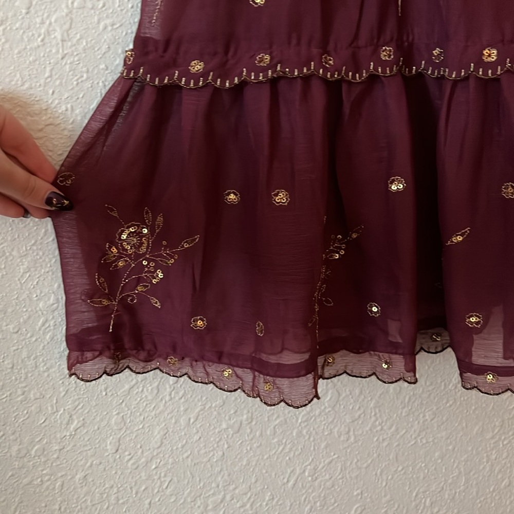 Urban Outfitters Burgundy and Gold Sequin Embellished Hanna Mini Dress Sz Small - Picture 4 of 9